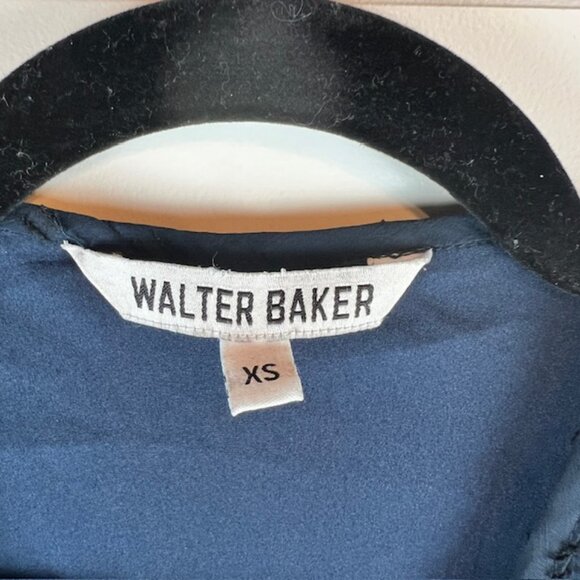 Walter Baker Navy Ruffle Jumpsuit XS Flutter Sleeve Swiss Dot Sheer Overlay - Picture 4 of 12